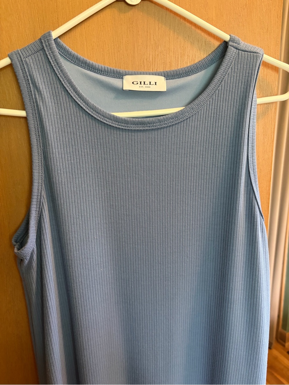 Maternity Sleeveless Dress Gilli Light Blue Ribbed Maxi Dress S EUC